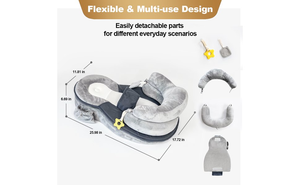 Flexible multi-use baby feeding pillow design details