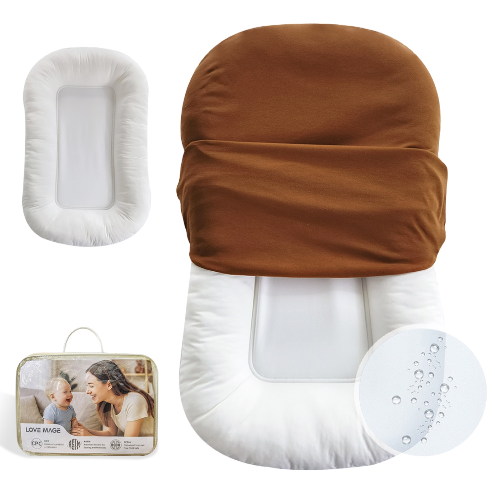 Custom baby lounger bedside sleeper with removable cover and carry bag