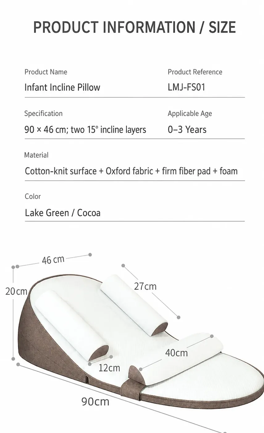 Adjustable incline feeding support cushion dimensions and materials