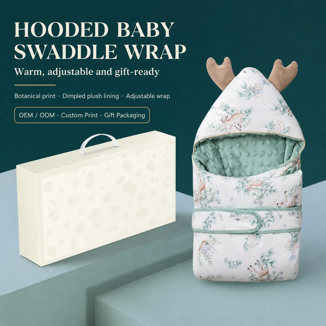 Gift-ready hooded baby swaddle wrap