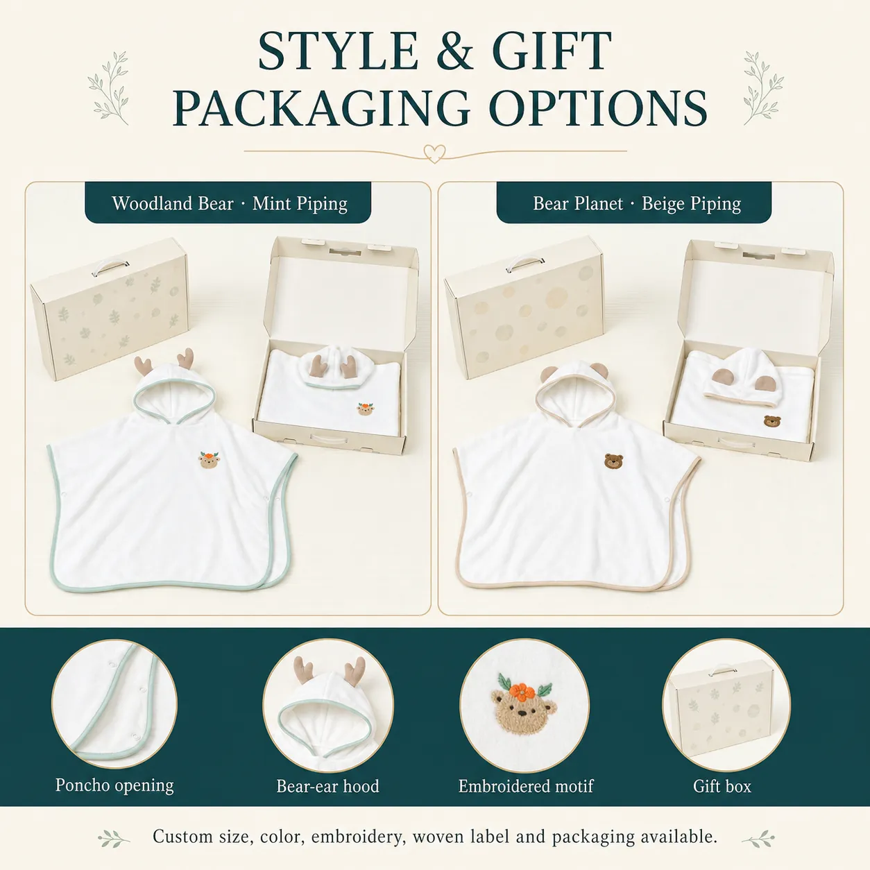 Bath towel style and gift-packaging options