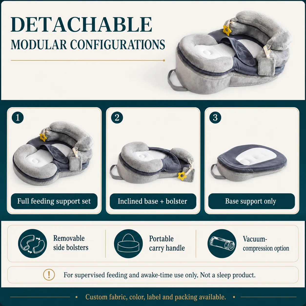 Detachable modular configurations for infant feeding support