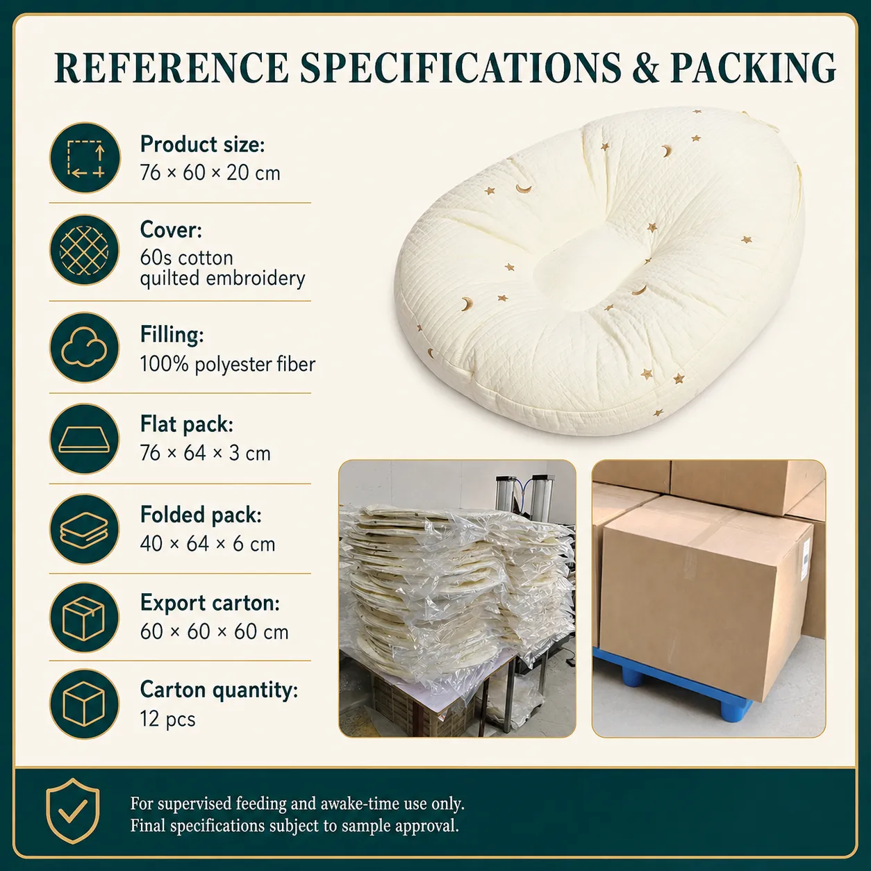 Quilted feeding support specifications and packing