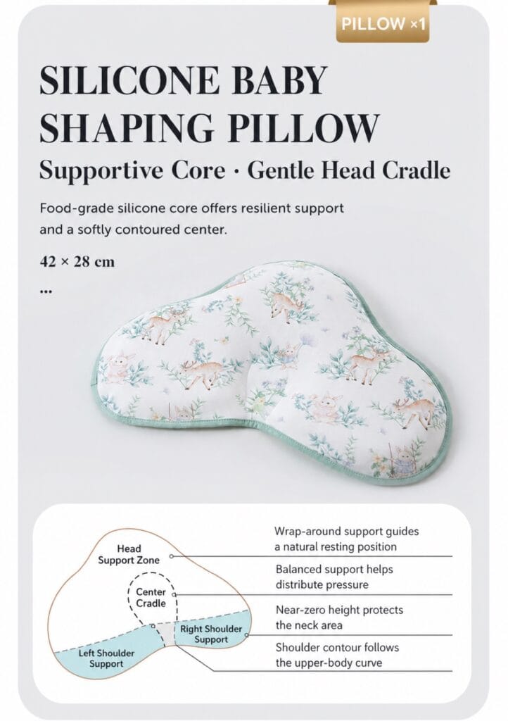 Silicone baby shaping pillow feature and size