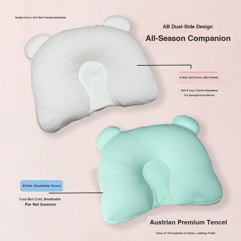 Dual-side pillow showing white cotton and mint Tencel sides