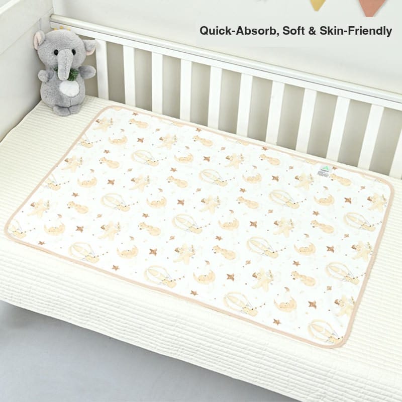 Double-Layer Bamboo Cotton Waterproof Pad in teddy and moon print